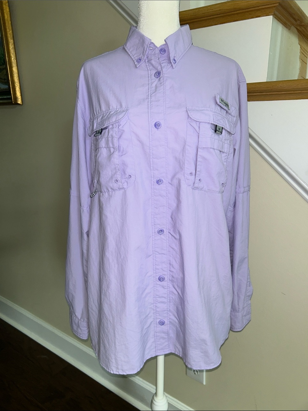Columbia PFG Women’s Light Purple Button-Up Shirt with Pockets. Size L